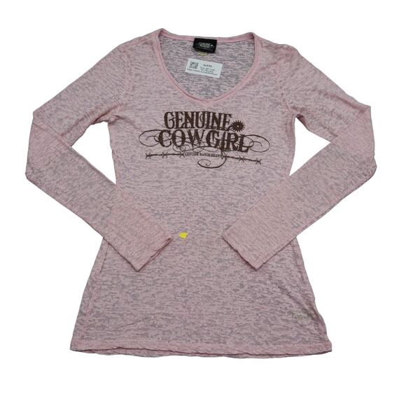 Genuine Rancit Shirt Womens L Pink Long Fitted Sleeve Crew Neck Sheer Top - Picture 1 of 16